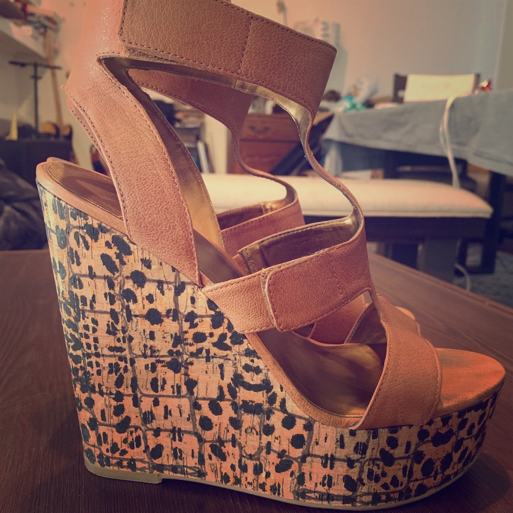 Nine West Leopard Cork Wedges